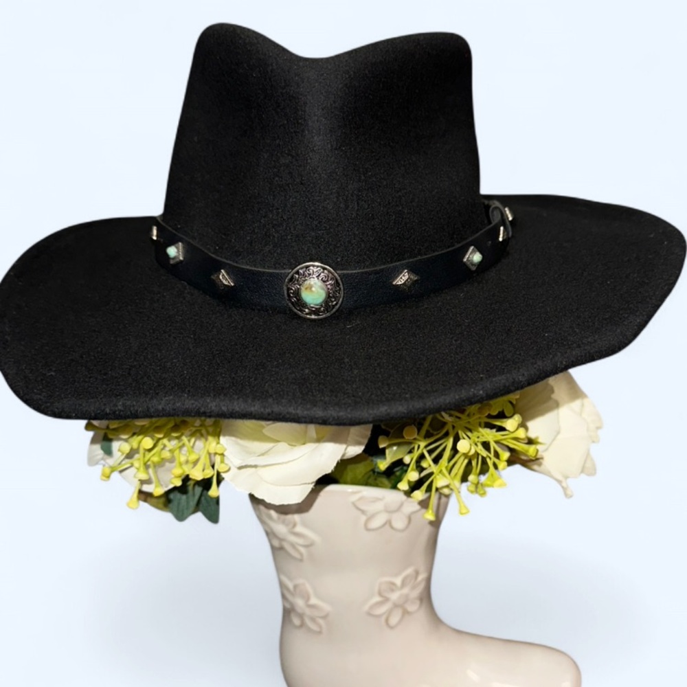 Cody James 100% Wool Western Hat Turquoise Concho Band Size Small Petite Black